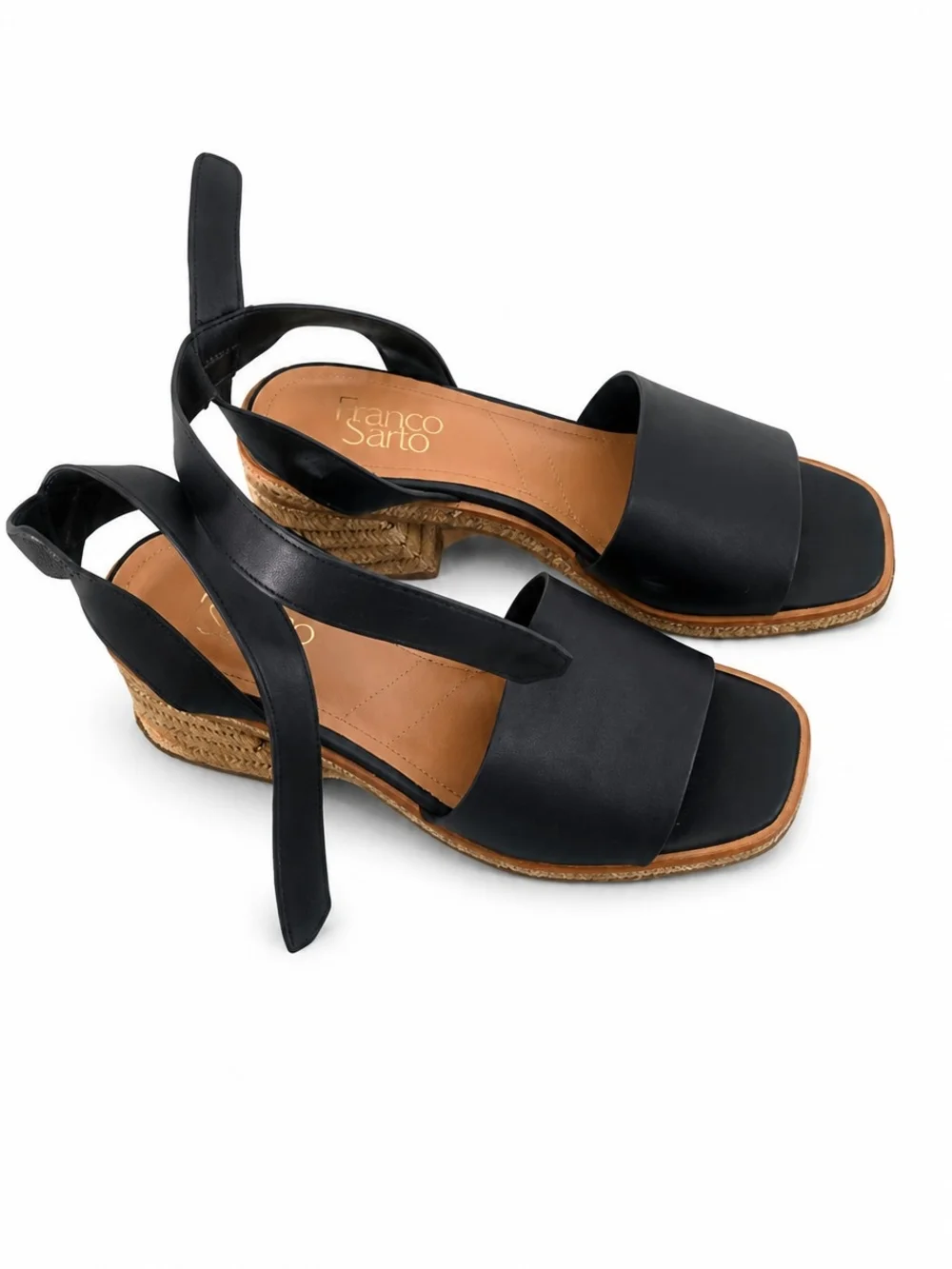 Franco Sarto Black Ankle Tie Wedge Sandals
